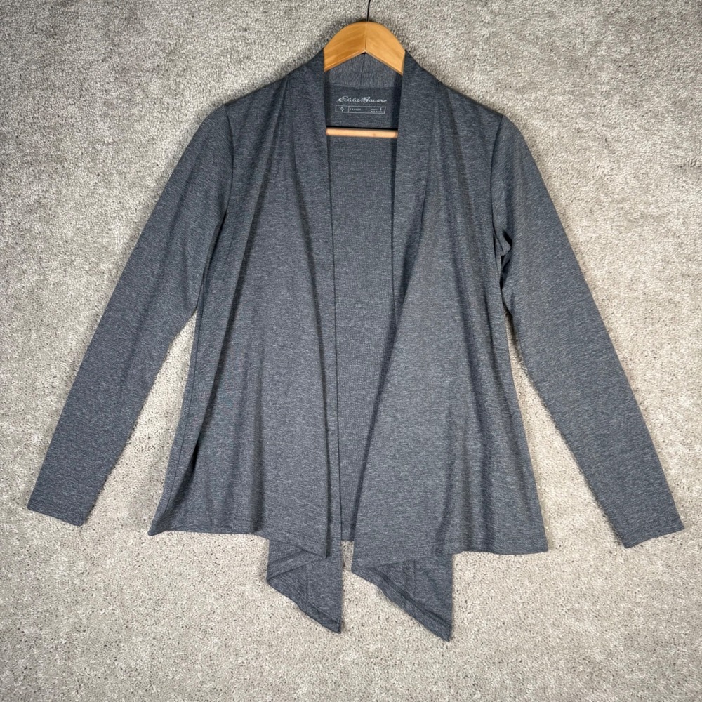 Eddie Bauer Travex Women's Small Gray Heathered Open Front Wrap Cardigan Sweater